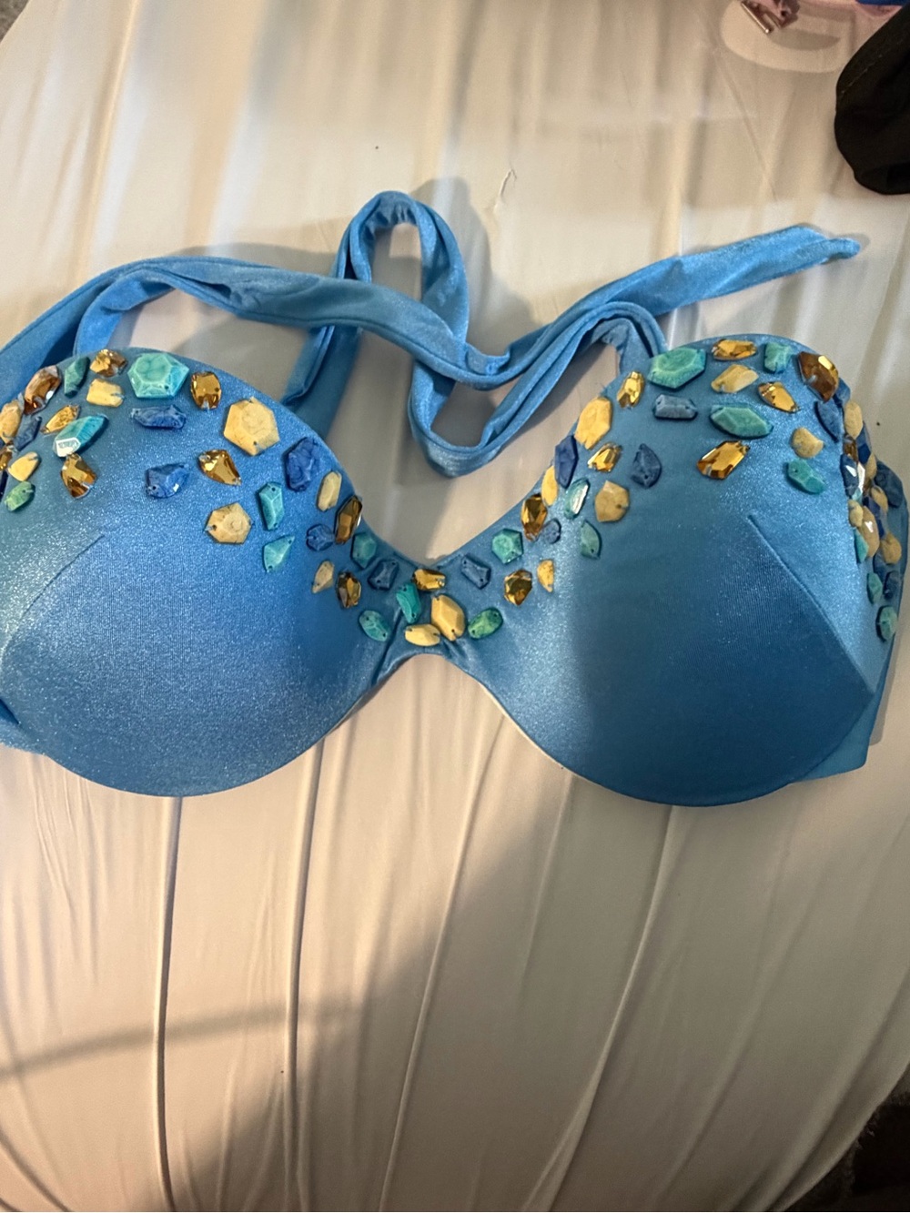 Victoria's Secret Blue Jeweled Halter Bikini Top